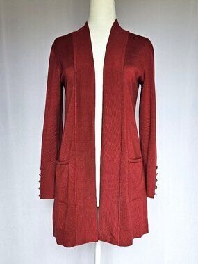 JM Collection | Long Open Cardigan | Rayon Knit | Garnet Red | Petite PP